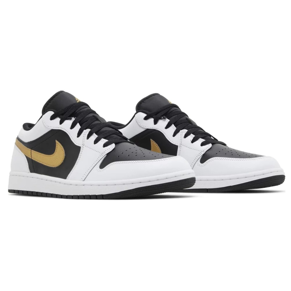 Jordan 1 Low White Black Metallic Gold Swoosh Spor Ayakkabı