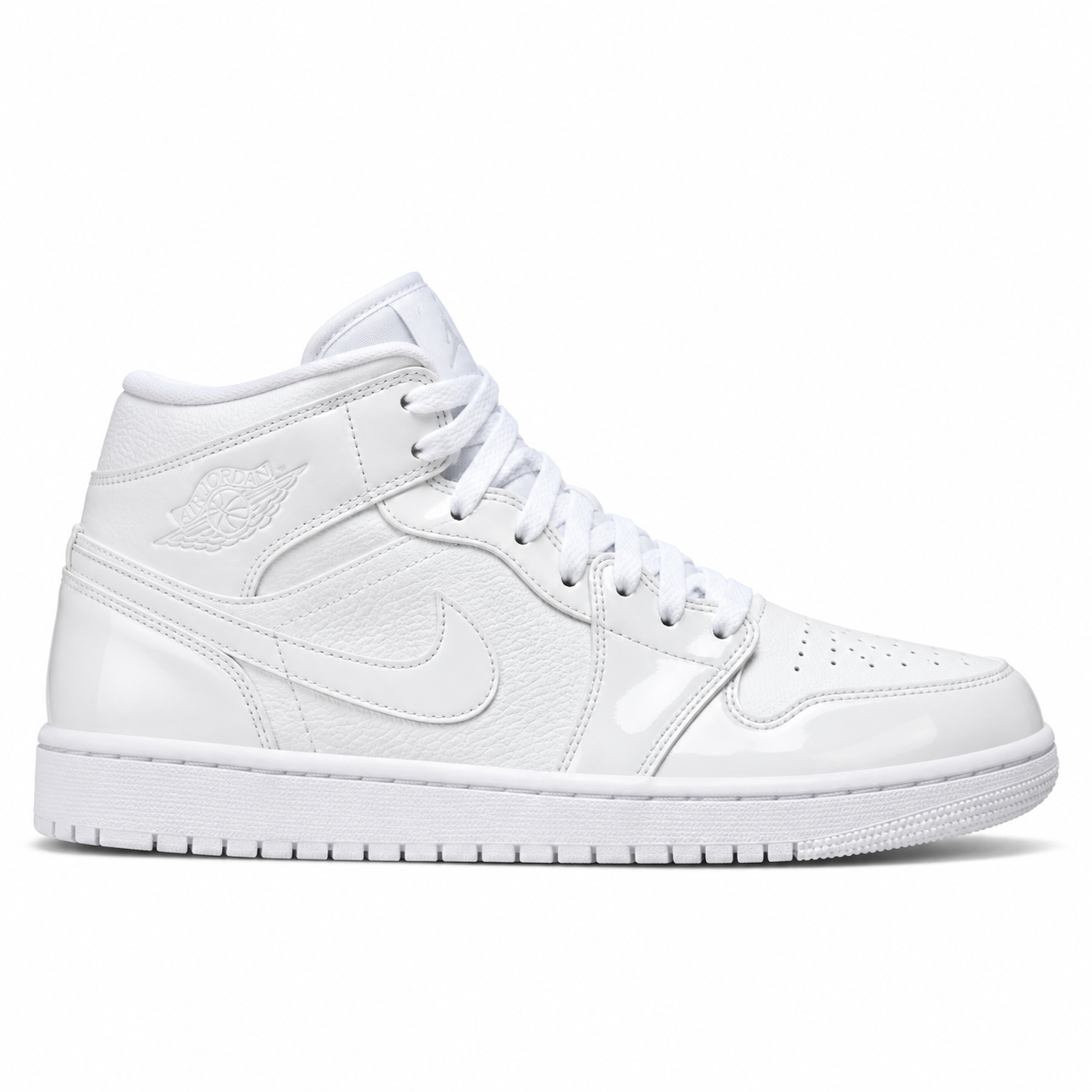 Jordan 1 Mid Triple White Patent Swoosh 1 Jordan 1 Mid Triple White Patent Swoosh